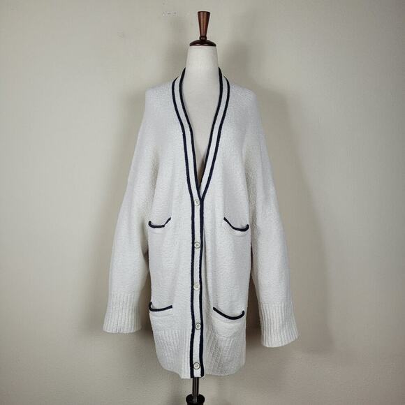 J Crew Sweater Womens Large XL Cream Long Front Pocket Cardigan BA055 - Picture 2 of 11